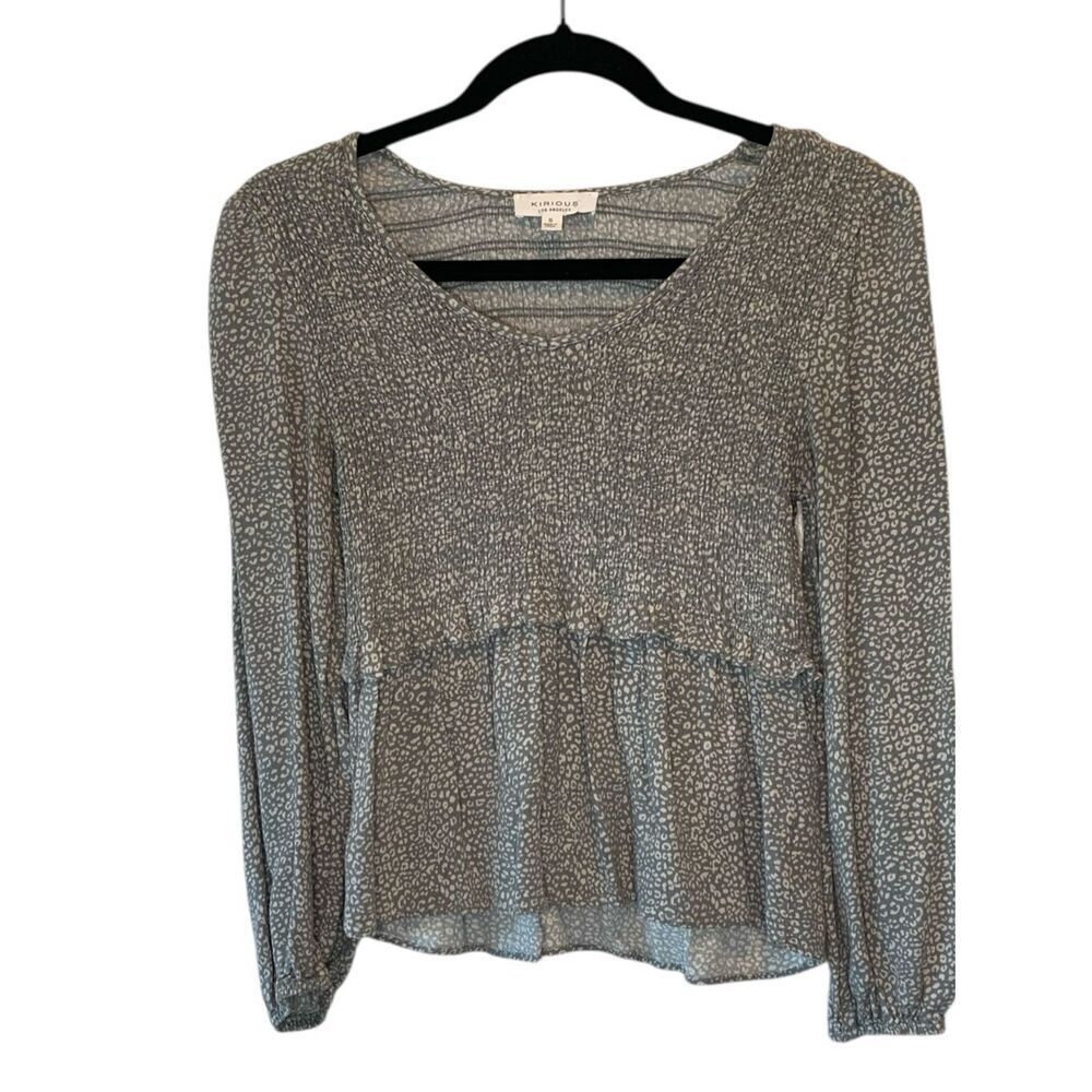 Kirious Los Angeles Womens Top Small Green  Ruched Long Sleeve Boho